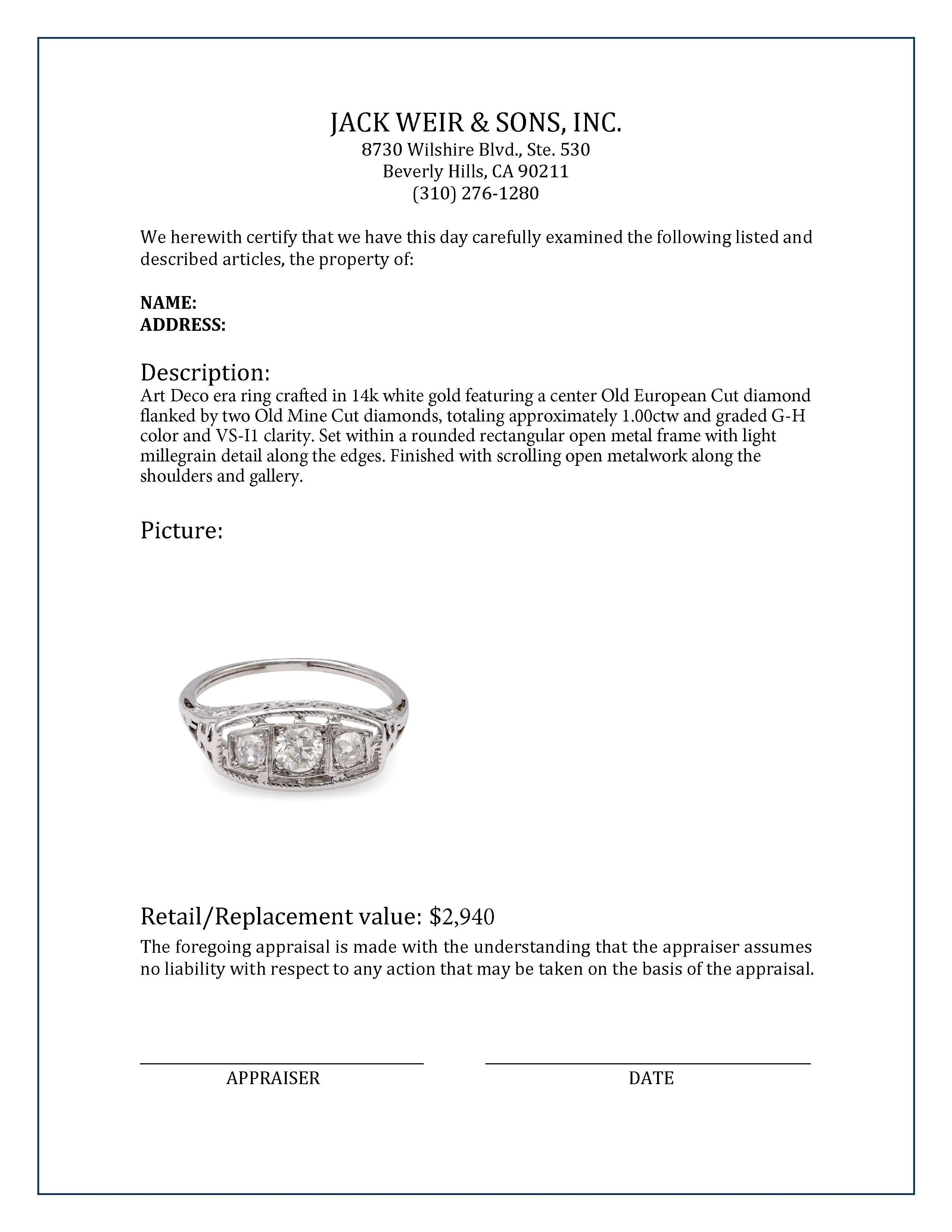 Art Deco Three-Stone Diamond Ring