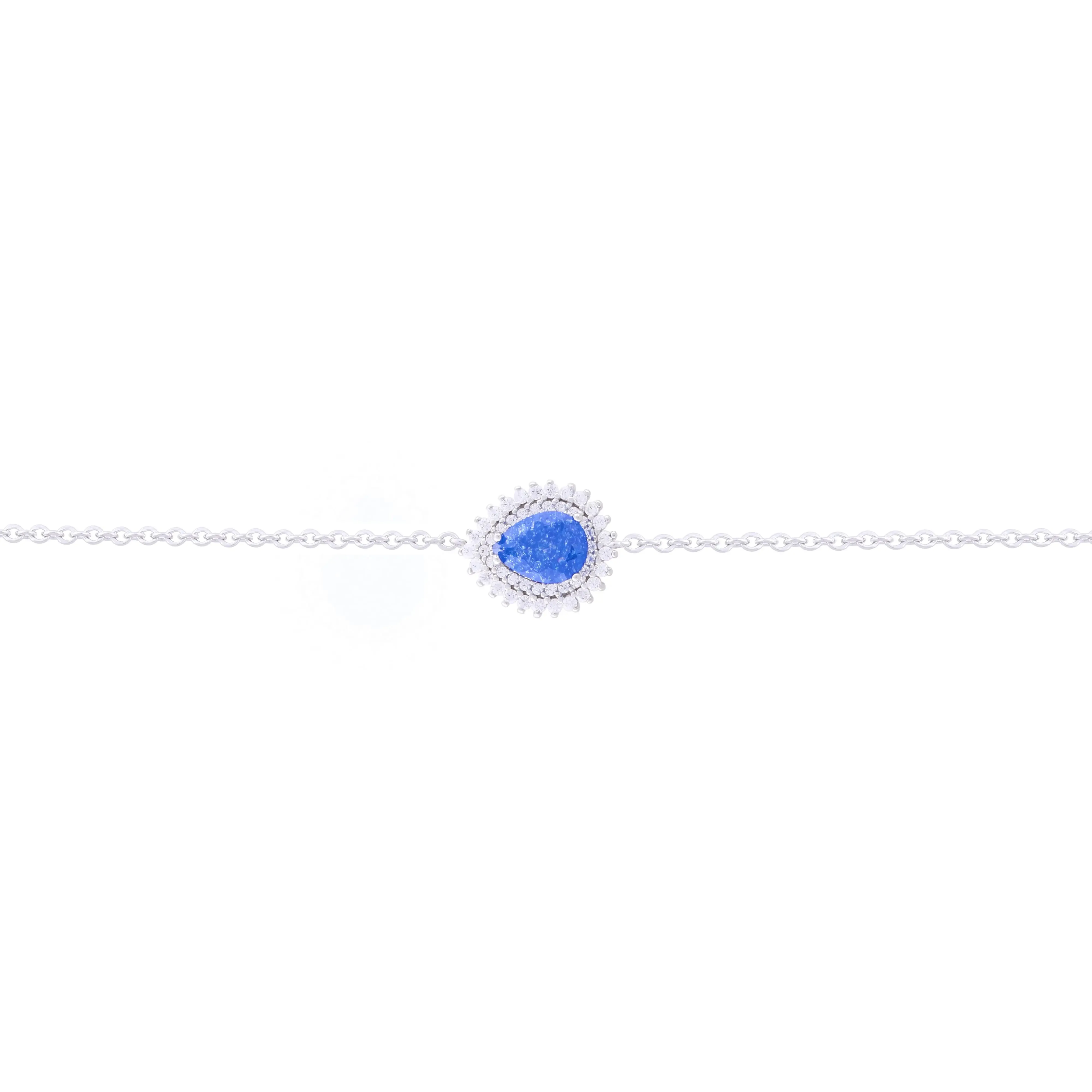 Asfour Chain Bracelet made of 925 sterling silver, with a pear Pendant, inlaid with a Blue zircon Stone