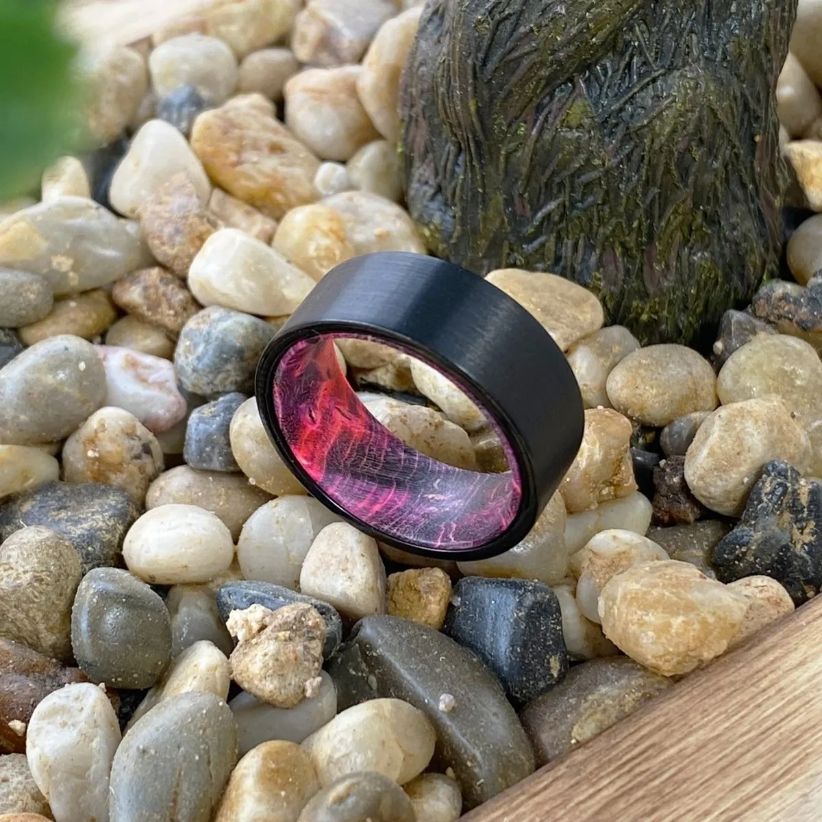 BARK | Black & Red Wood, Black Flat Brushed Tungsten