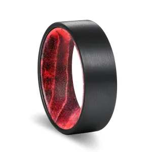 BARK | Black & Red Wood, Black Flat Brushed Tungsten