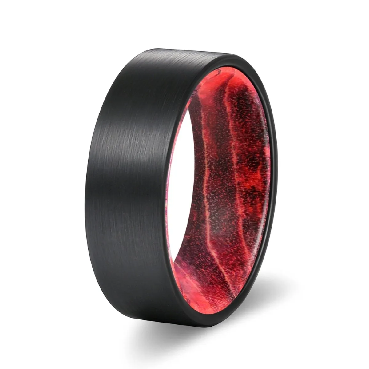 BARK | Black & Red Wood, Black Flat Brushed Tungsten