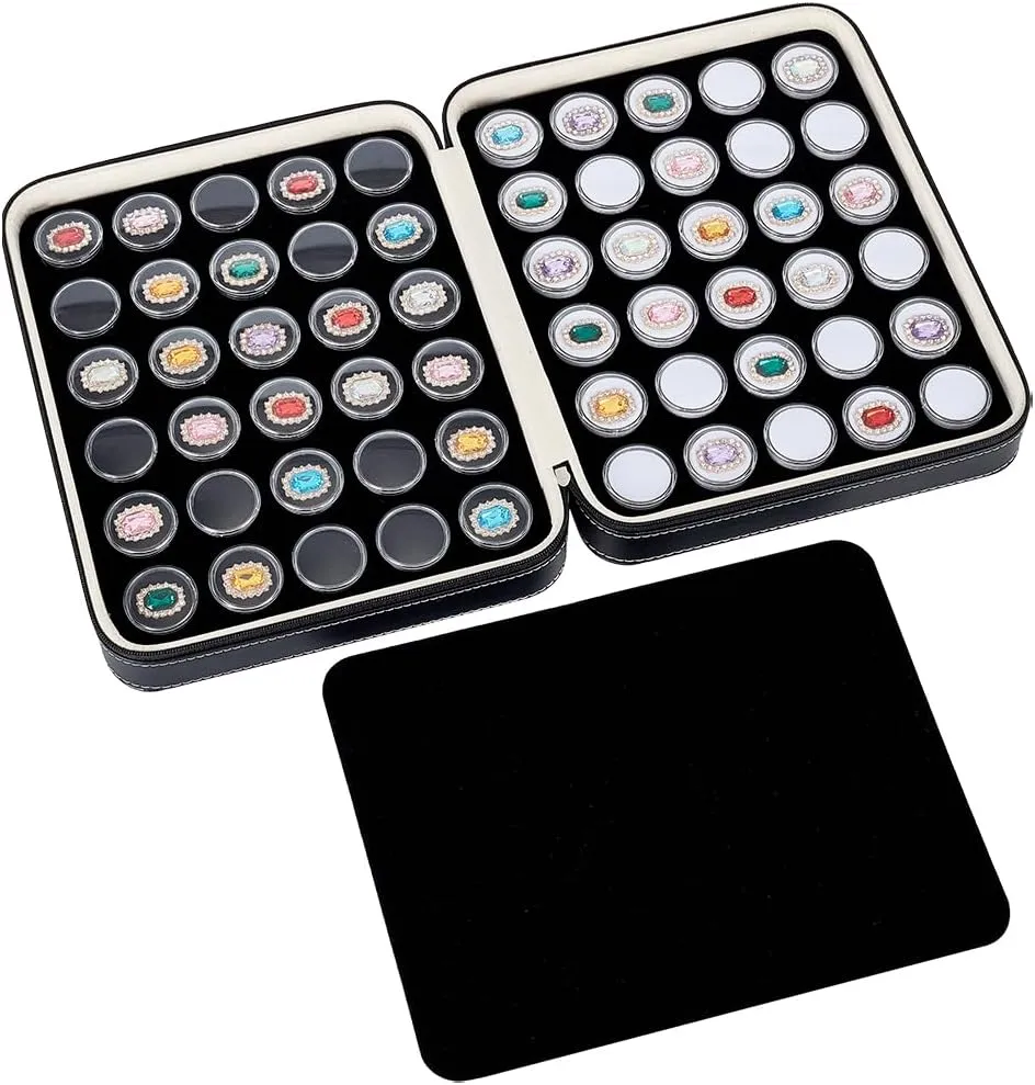 BENECREAT 60pcs Leather Jewelry Display Case Box, 2 Colors Plastic Loose Diamond Box, Gem Diamond Gemstone Display Collection Storage Box for Small Items, Gemstones, Jewellery Display, Black