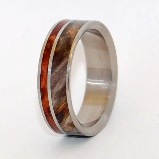 Between Angels | Men's California Redwood, Buckeye Wood & Titanium Wedding Ring