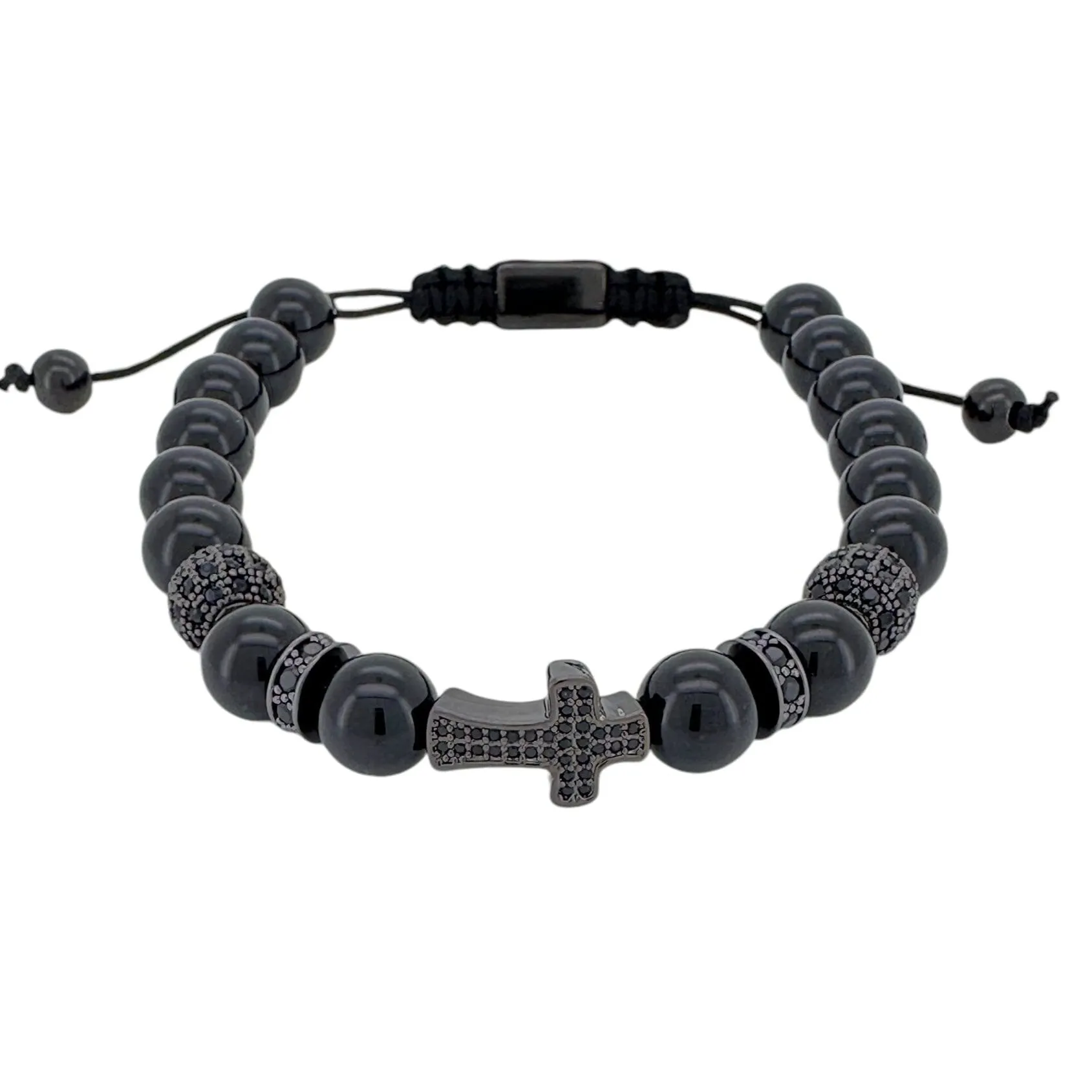 Black and Gold CZ Cross Macrame Bracelet