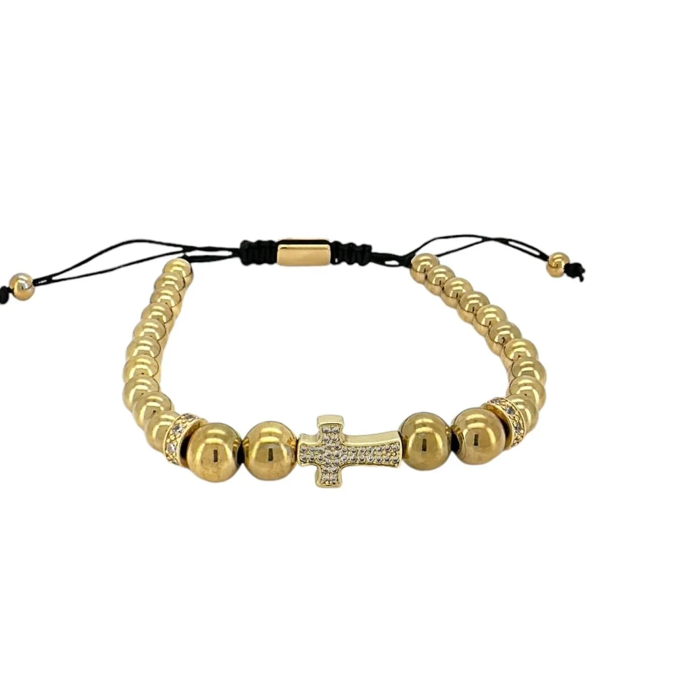 Black and Gold CZ Cross Macrame Bracelet