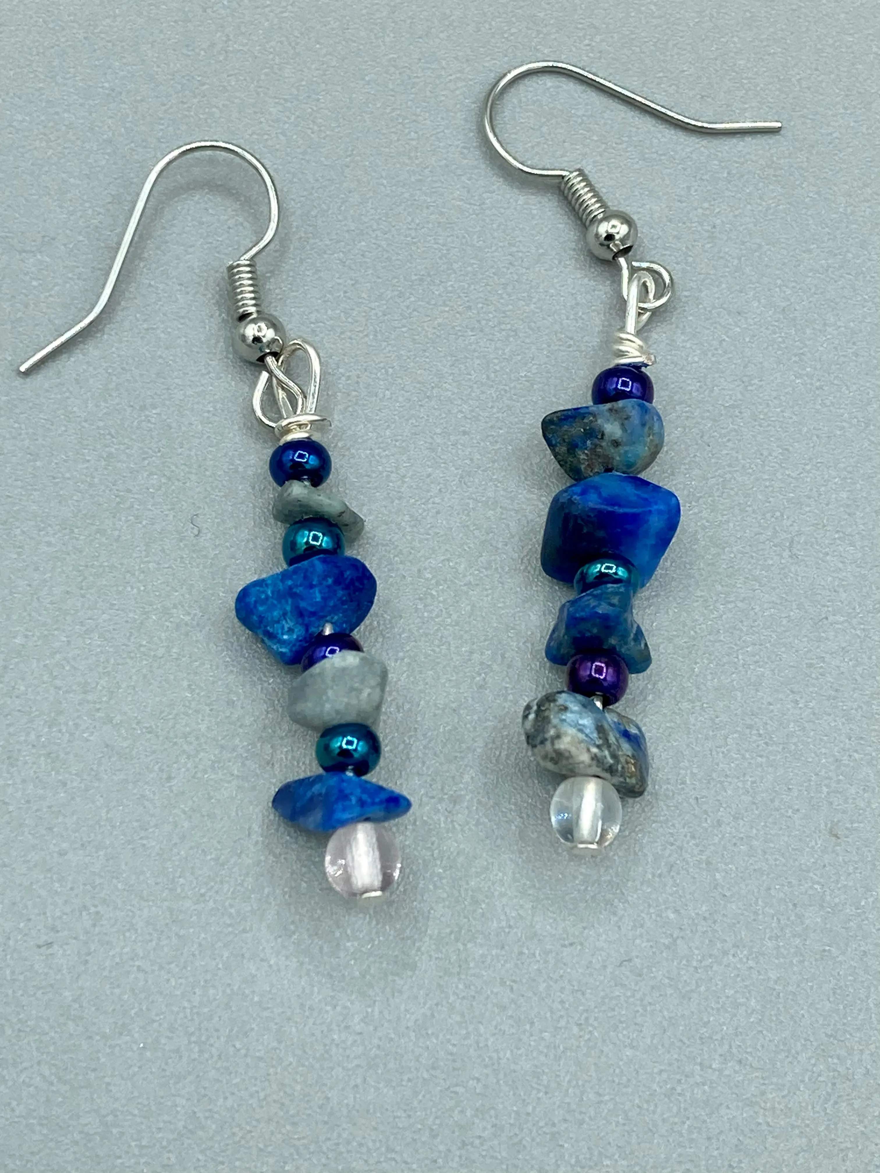 Blue Lapis Chip Beaded Earrings, Hippie Vibe, Shabby Chic, Boho Chic, Nature Inspired, Bohemian