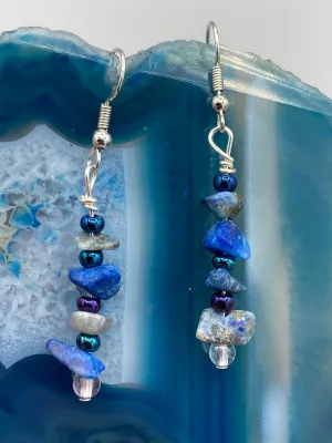 Blue Lapis Chip Beaded Earrings, Hippie Vibe, Shabby Chic, Boho Chic, Nature Inspired, Bohemian