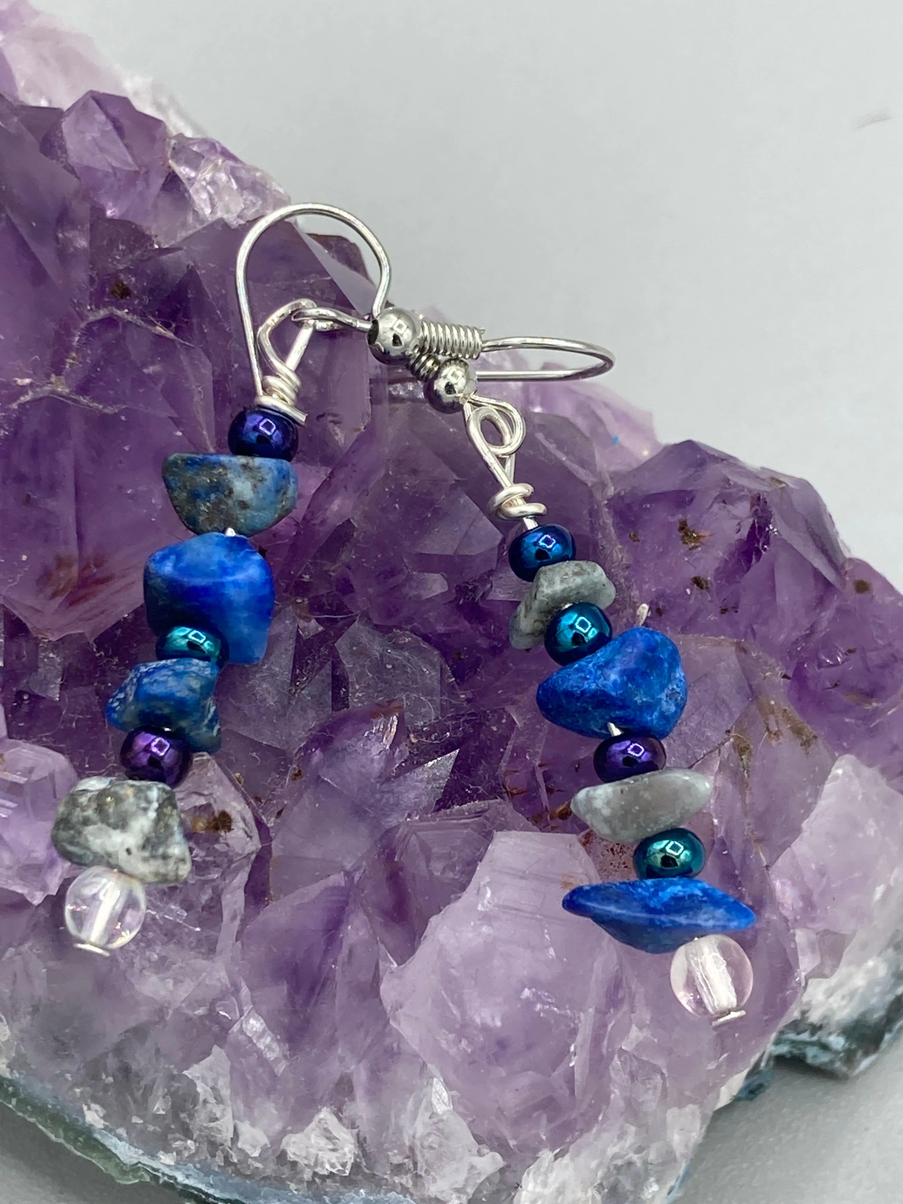 Blue Lapis Chip Beaded Earrings, Hippie Vibe, Shabby Chic, Boho Chic, Nature Inspired, Bohemian