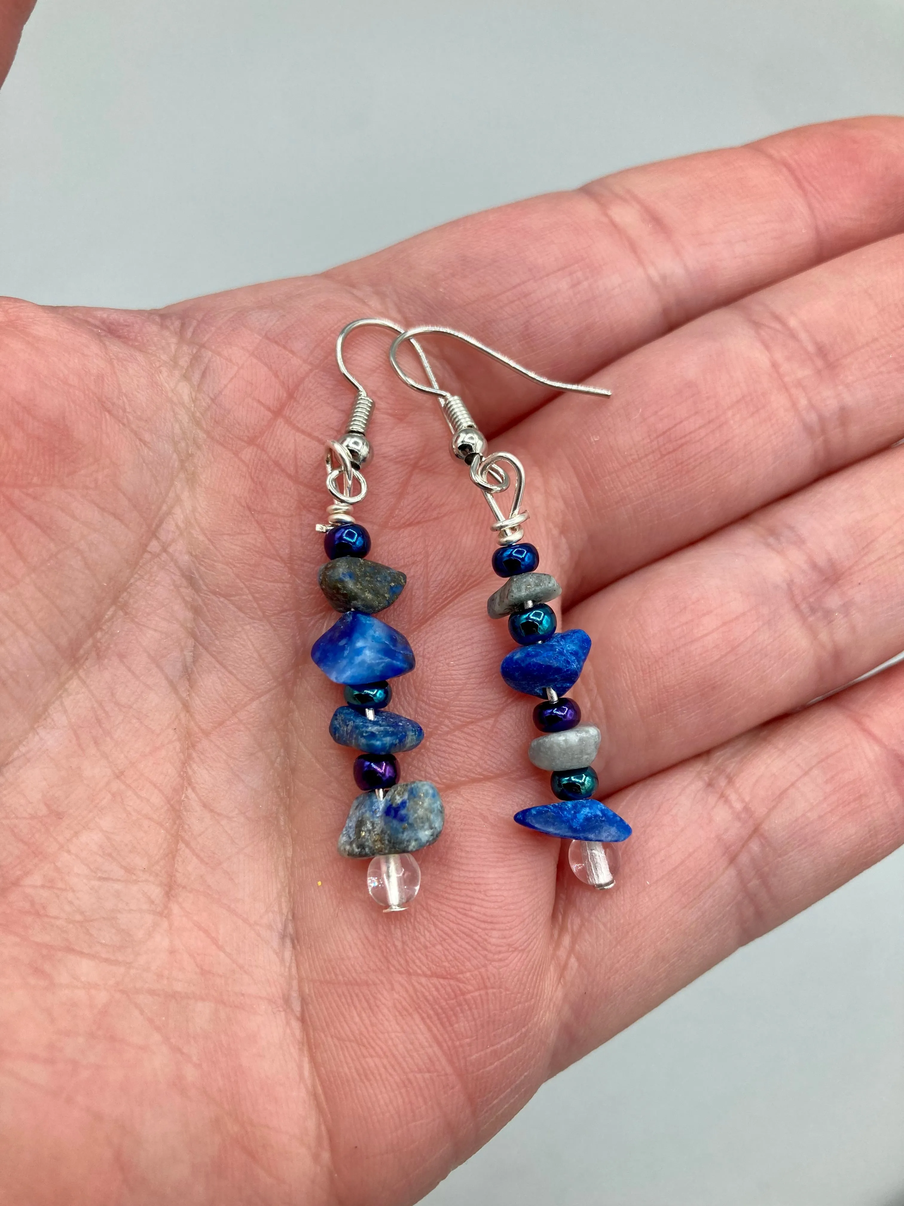 Blue Lapis Chip Beaded Earrings, Hippie Vibe, Shabby Chic, Boho Chic, Nature Inspired, Bohemian