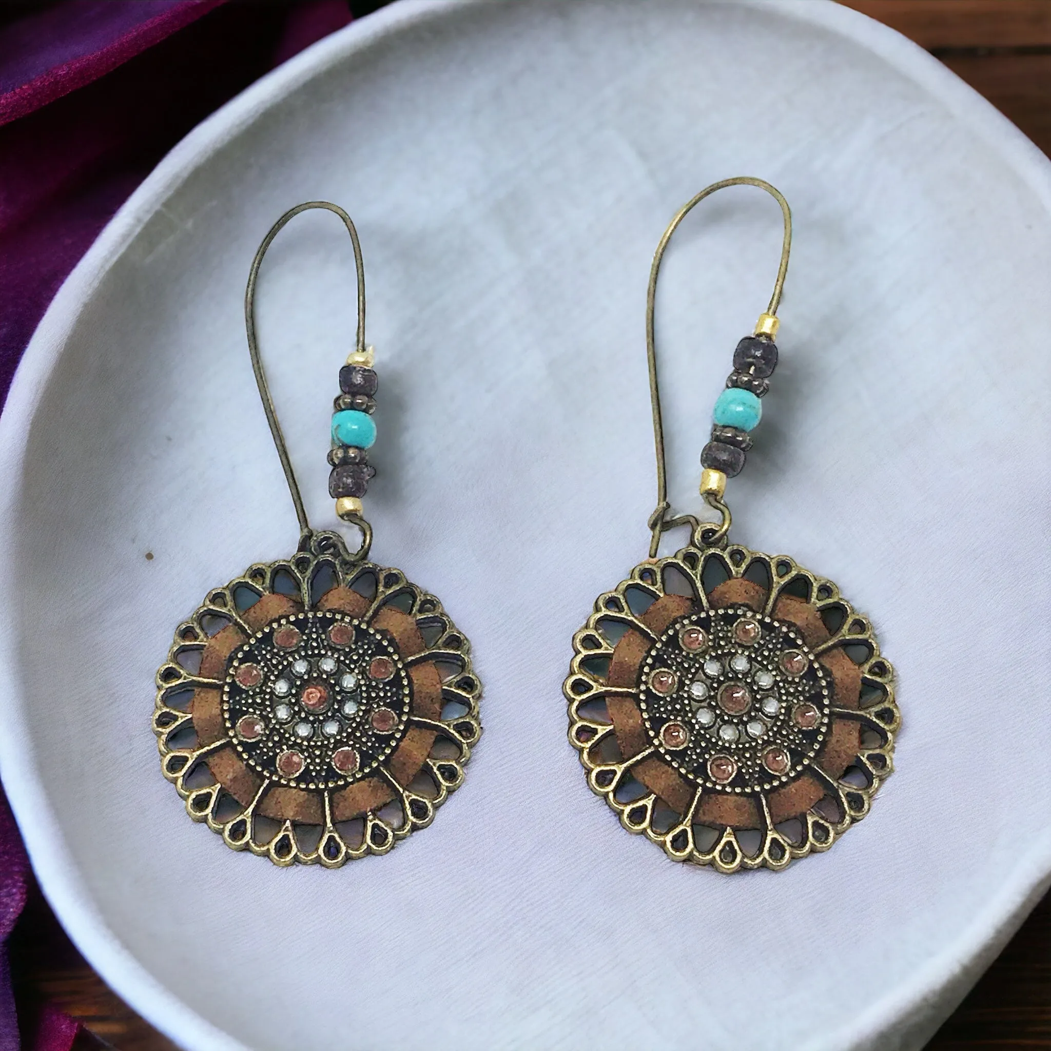 Boho Beaded Round Dangle Earrings with Suede Accents - Stylish & Unique Accessories
