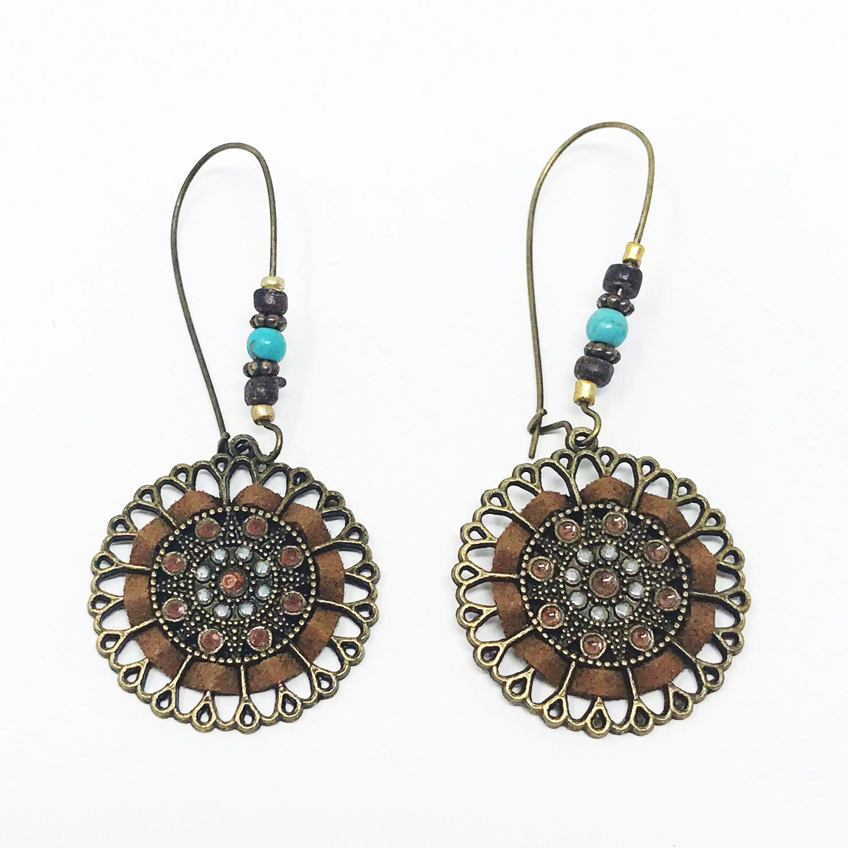 Boho Beaded Round Dangle Earrings with Suede Accents - Stylish & Unique Accessories