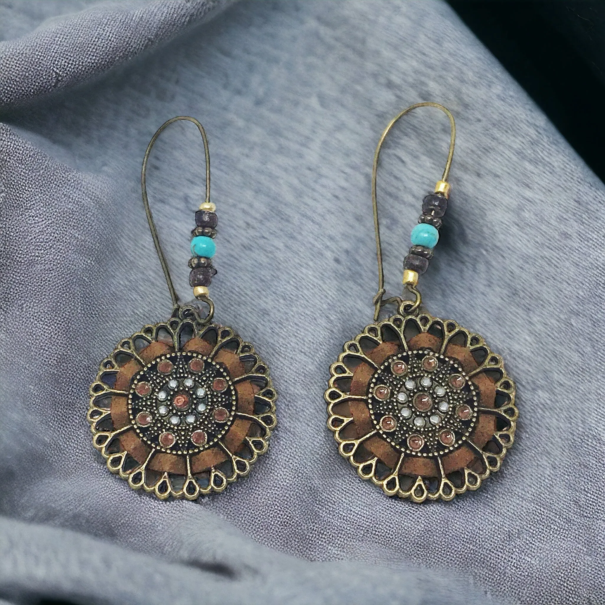 Boho Beaded Round Dangle Earrings with Suede Accents - Stylish & Unique Accessories