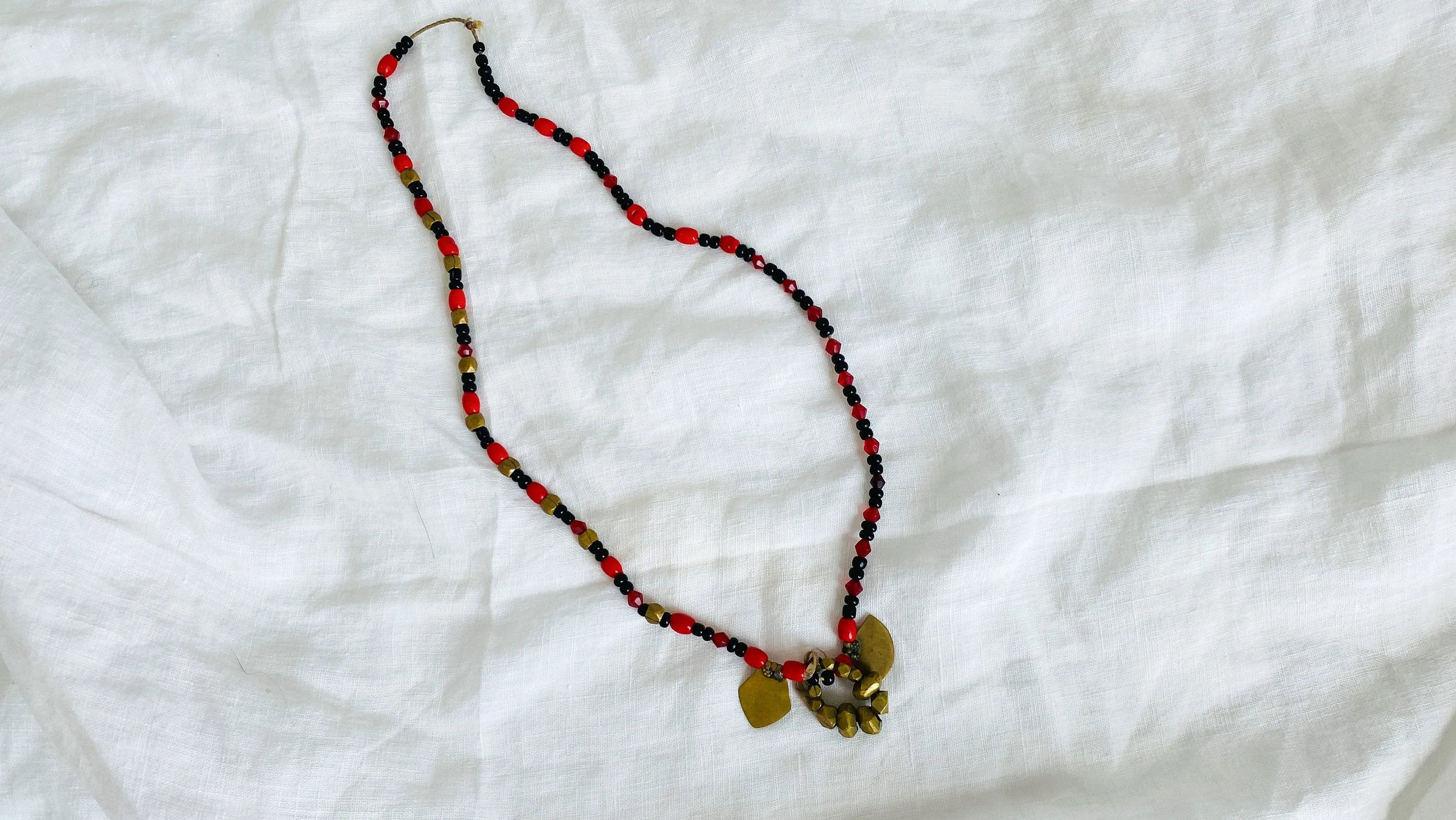 Brass Beaded Shiva Shakti Necklace. Odisha India.