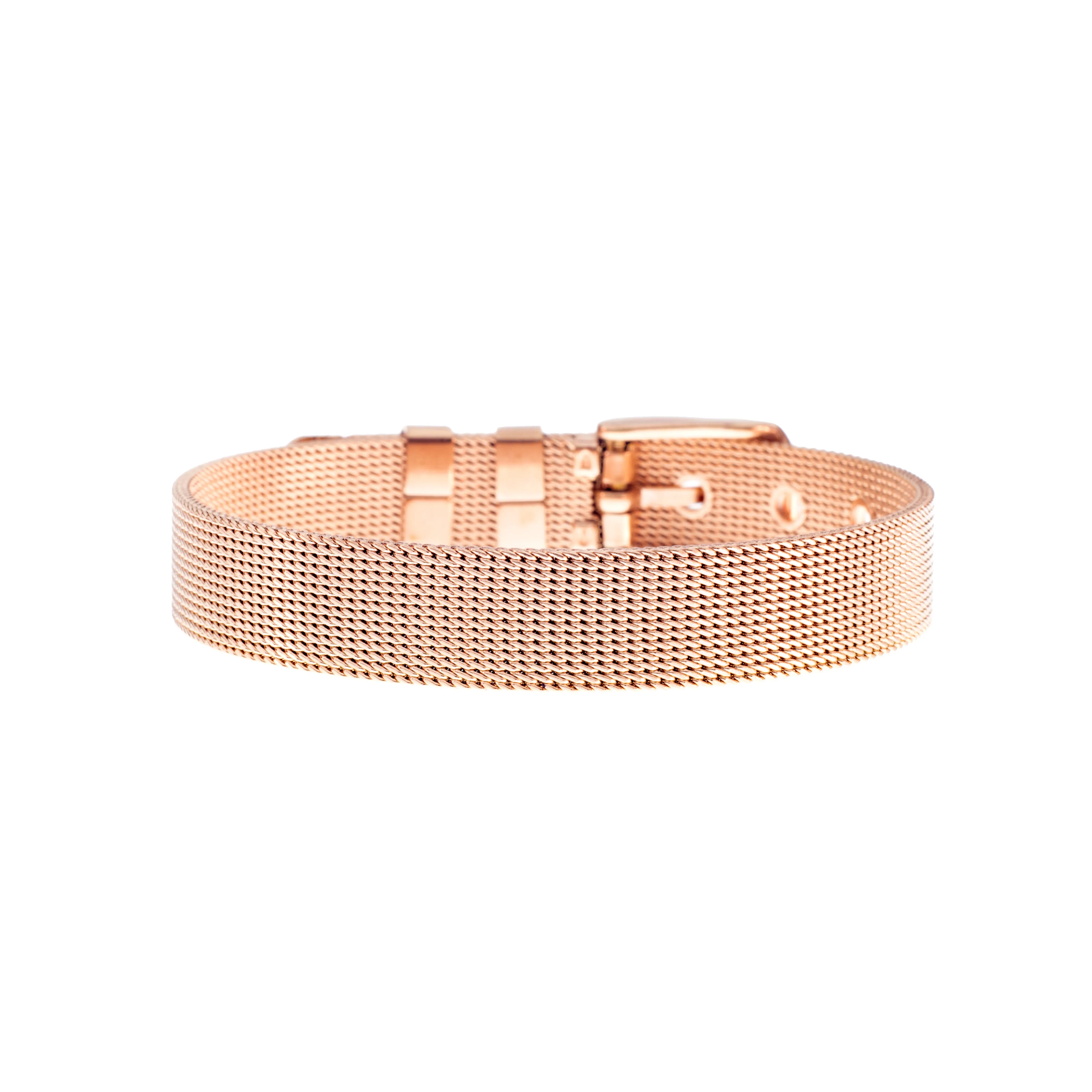 Buckle Up Rose Gold Mesh Charm Bracelet