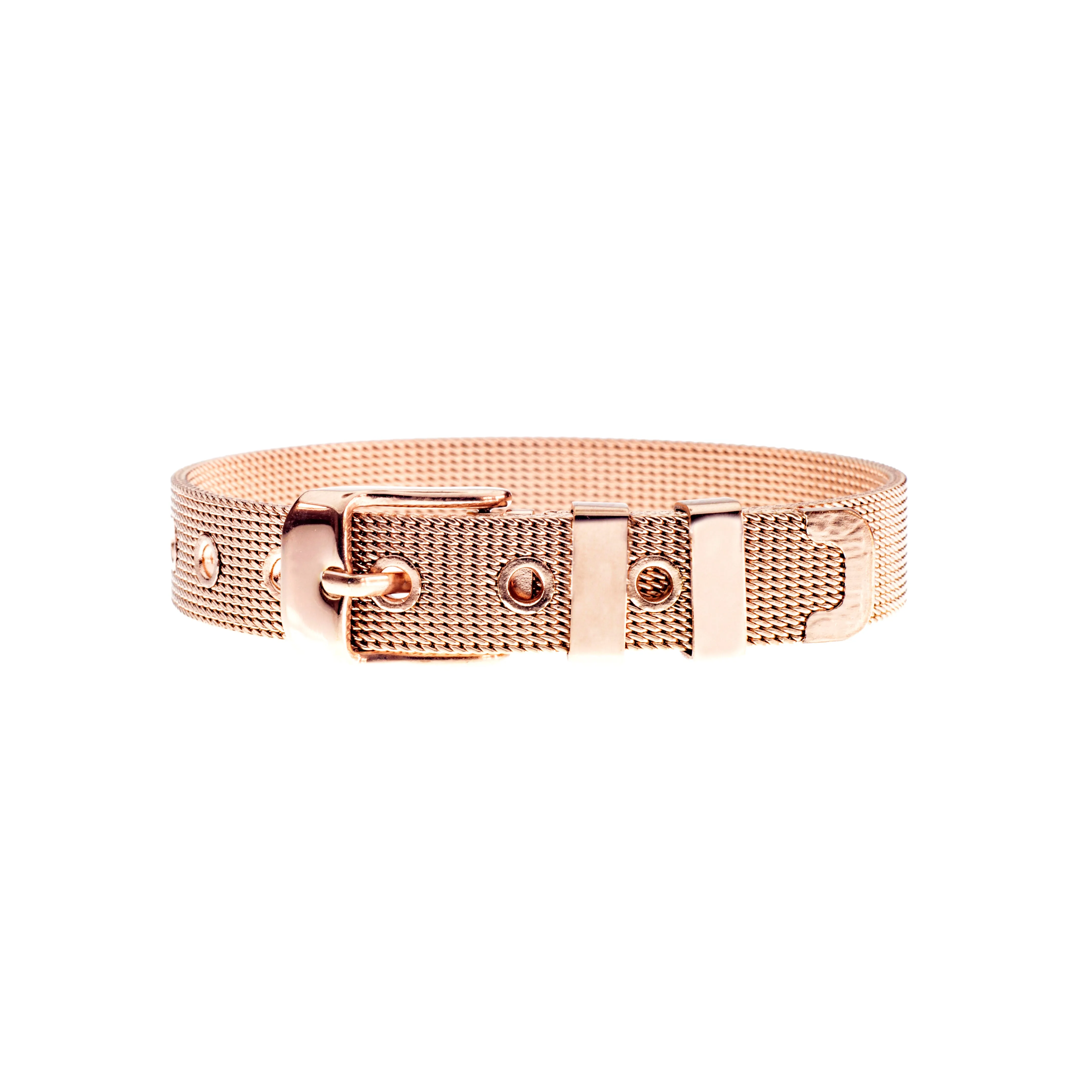 Buckle Up Rose Gold Mesh Charm Bracelet