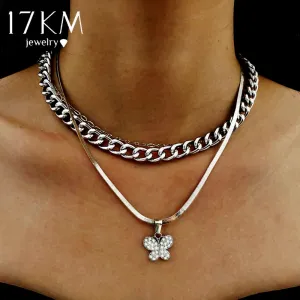 Butterfly Chain Necklaces Set Metal Silver Color Necklaces for Women Crystal Hollow Choker Trendy Jewelry Accessories 2022