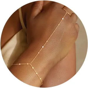CHESKY Gold Hand Chain Bracelet for Women Trendy, Dainty 14k Gold Plated Ring Bracelets Hand Chain Hypoallergenic Finger Nail Bracelet Simple Gold Hand Jewelry for Women