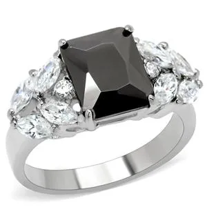 CJ137TK Wholesale Stainless Steel Radiant Cut Jet Black Cubic Zirconia Ring