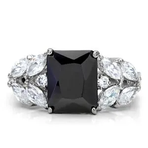 CJ137TK Wholesale Stainless Steel Radiant Cut Jet Black Cubic Zirconia Ring
