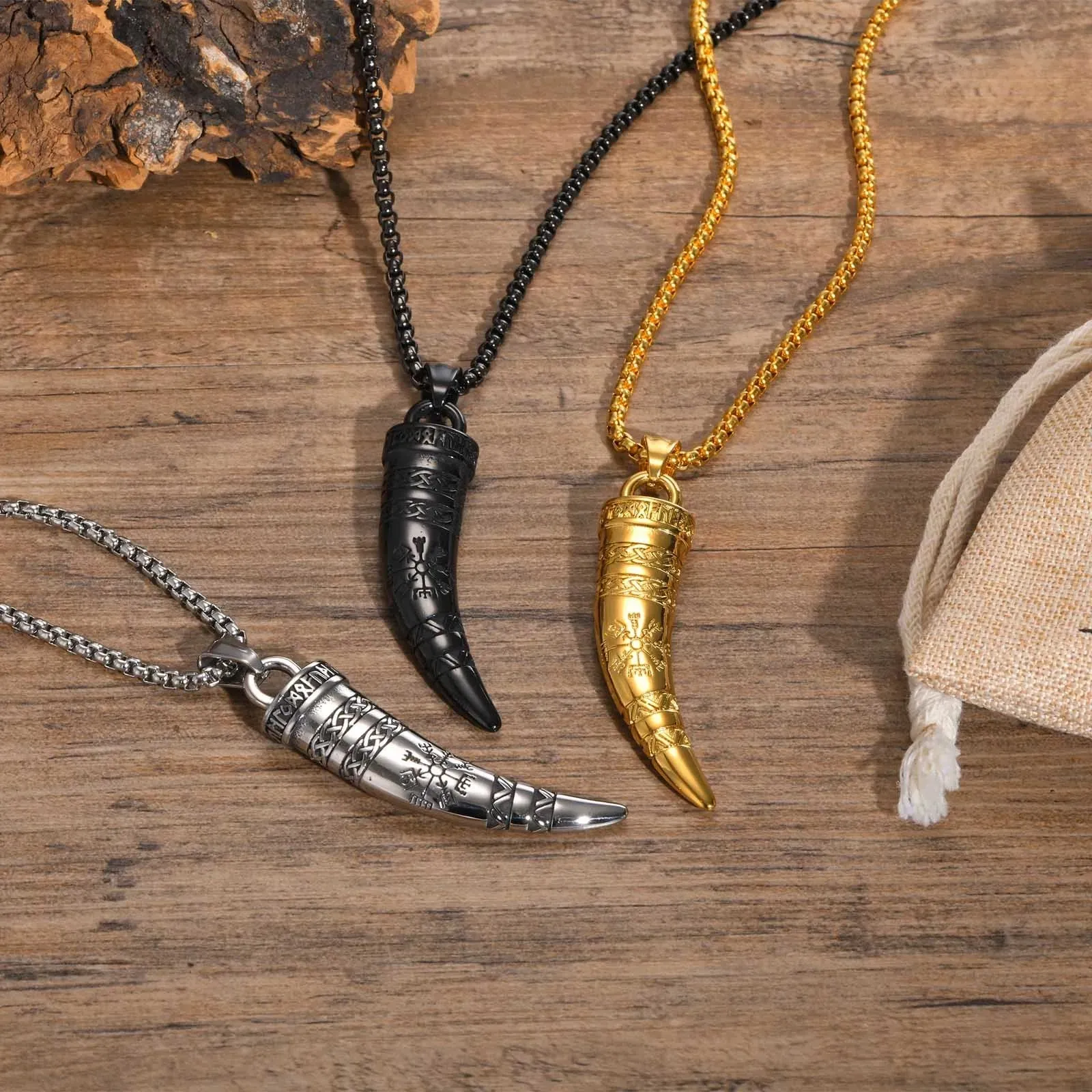 Cool Punk Viking Horn Necklaces for Men