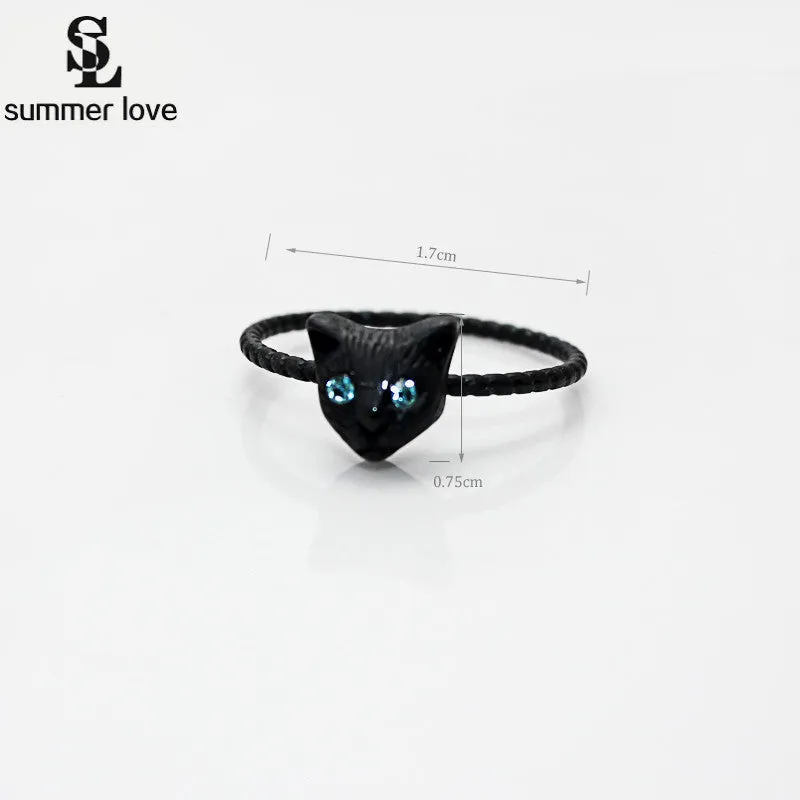 Crystal Eye Black Cat Head Toe Rings For Women (Size JP: 14)