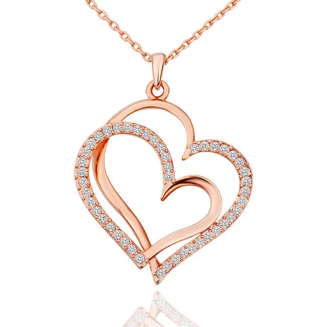 Crystal Wedding Jewelry Double Heart Golden Silver Valentines Gift 1PC Love Adjustable Rose Golden Valentine's Day