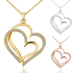 Crystal Wedding Jewelry Double Heart Golden Silver Valentines Gift 1PC Love Adjustable Rose Golden Valentine's Day