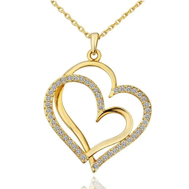 Crystal Wedding Jewelry Double Heart Golden Silver Valentines Gift 1PC Love Adjustable Rose Golden Valentine's Day