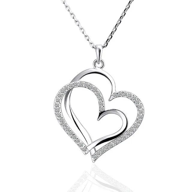 Crystal Wedding Jewelry Double Heart Golden Silver Valentines Gift 1PC Love Adjustable Rose Golden Valentine's Day