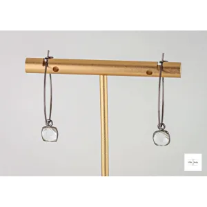 Dainty Black Gold Hoop Earrings with Clear Quartz: Small Gemstone Hoops, Sparkling & Elegant