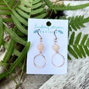 Dangle Hoop Earrings - Rose Gold with Pink Aventurine