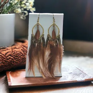 Dark Brown Feather Dangle Earrings: Boho-Chic Accessories for Nature-Inspired Style