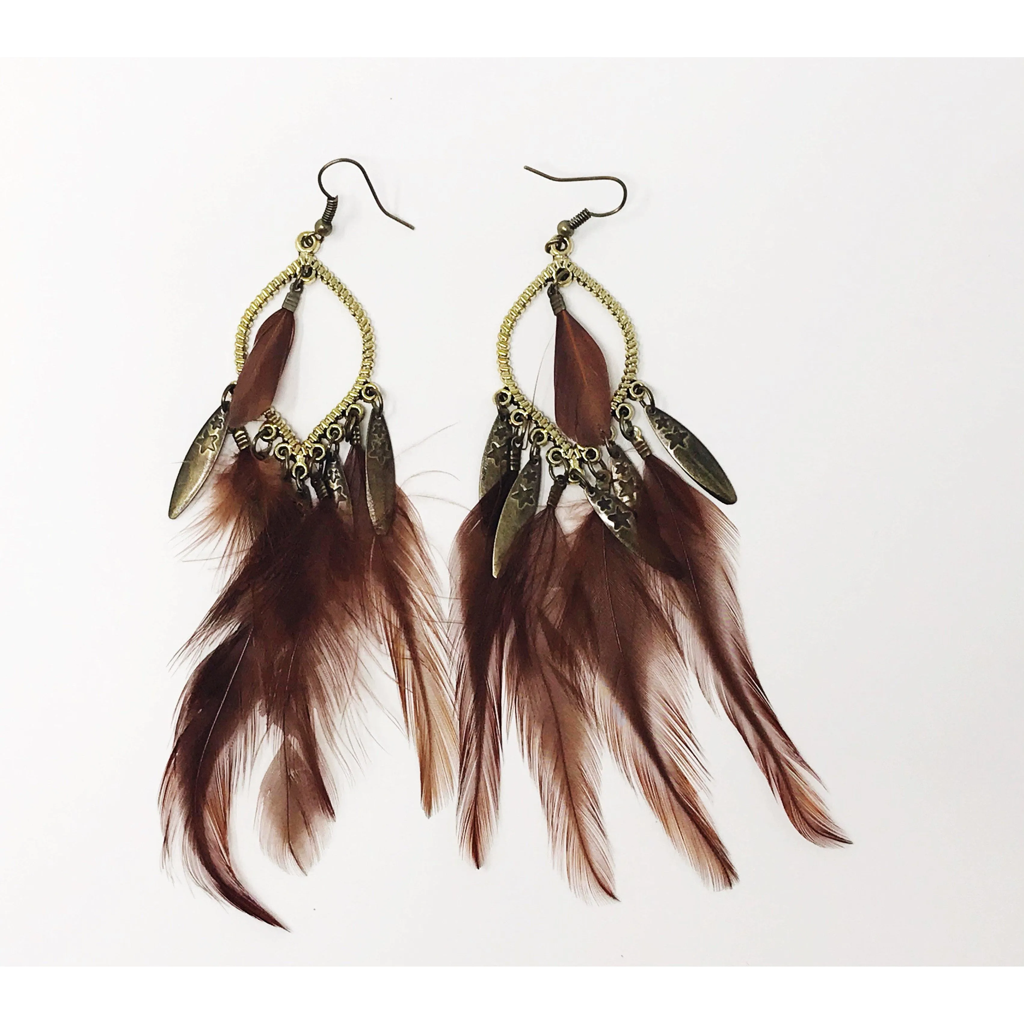 Dark Brown Feather Dangle Earrings: Boho-Chic Accessories for Nature-Inspired Style