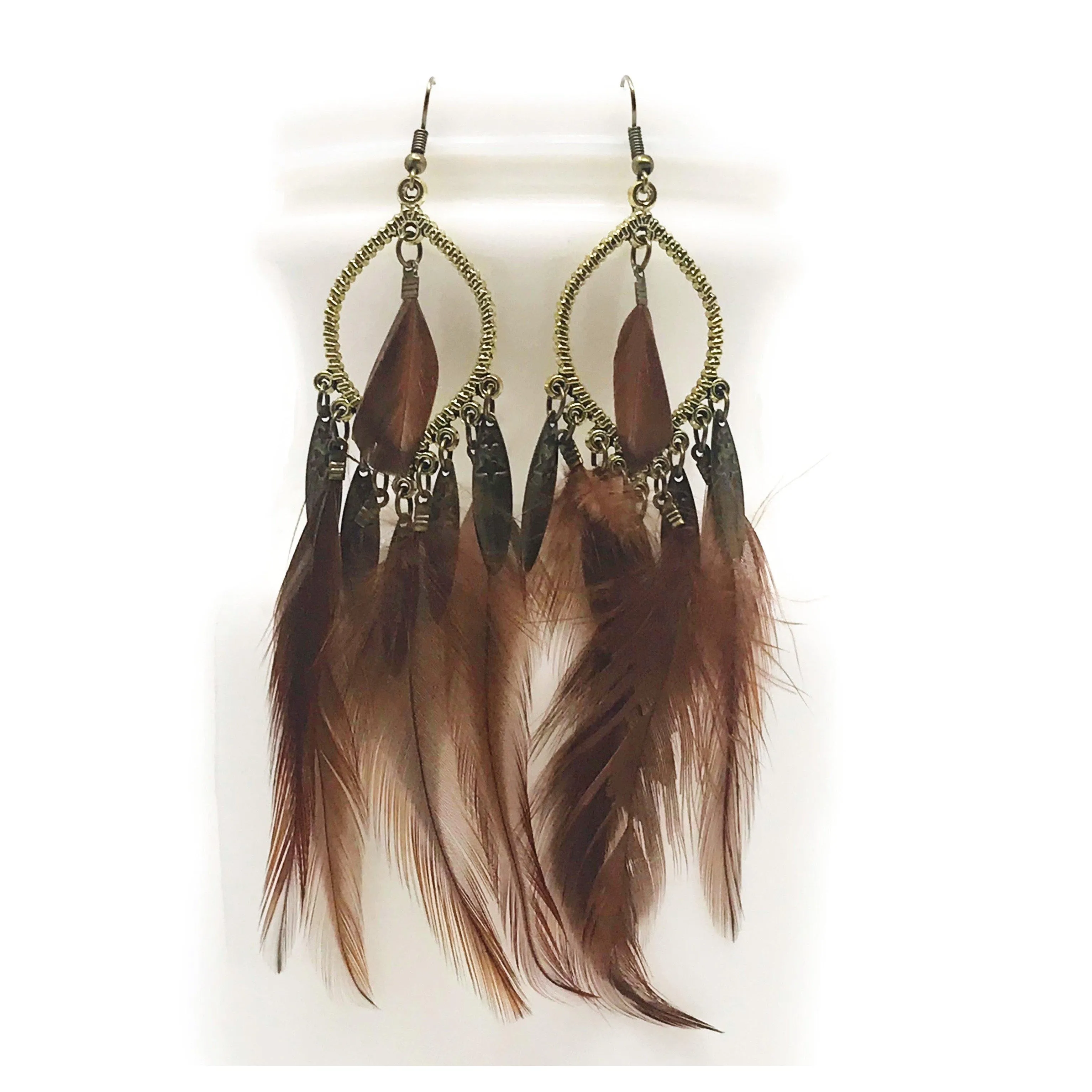 Dark Brown Feather Dangle Earrings: Boho-Chic Accessories for Nature-Inspired Style