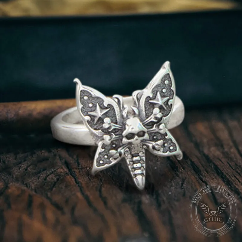 Death Moth Sterling Silver Open Skull Ring