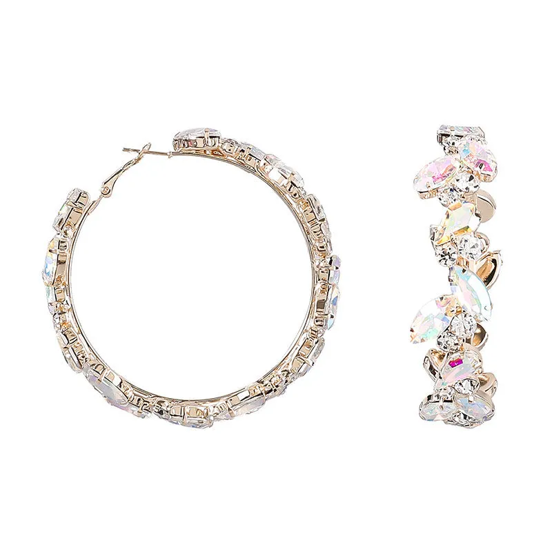 Diamond Glass Encrusted Geometric Ring Earings 2.79" Hoop Earings