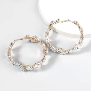 Diamond Glass Encrusted Geometric Ring Earings 2.79" Hoop Earings