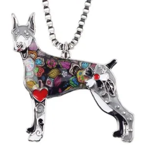 Doberman Enamel Pendant Chain