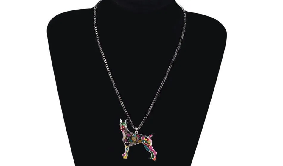 Doberman Enamel Pendant Chain