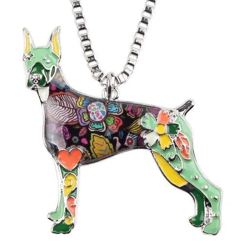 Doberman Enamel Pendant Chain