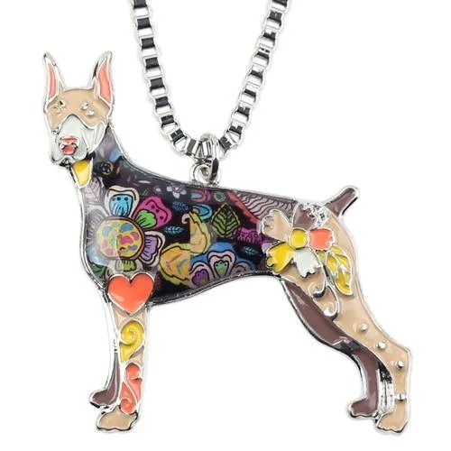 Doberman Enamel Pendant Chain