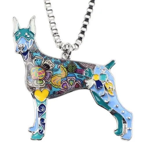 Doberman Enamel Pendant Chain