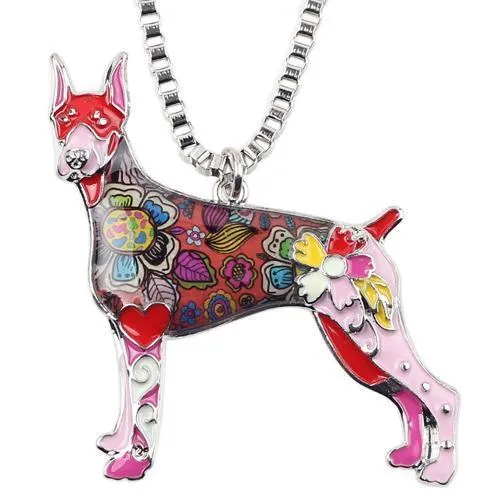 Doberman Enamel Pendant Chain