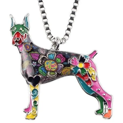 Doberman Enamel Pendant Chain