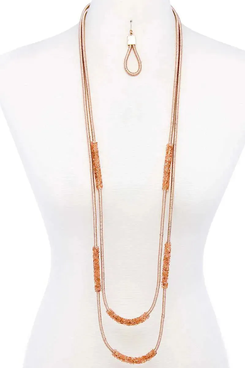 Double Layer Chic Long Necklace And Earring Set