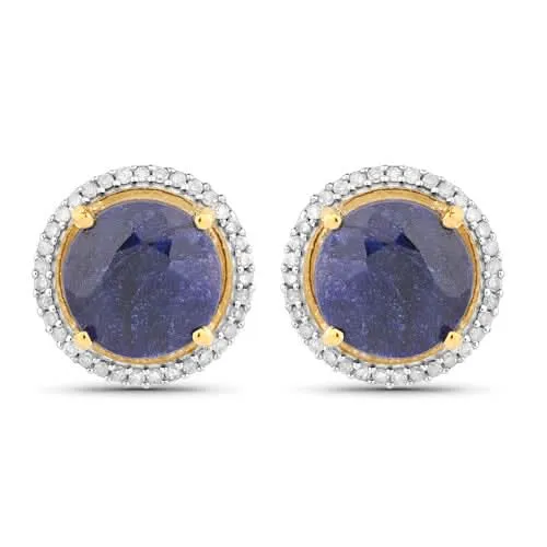 Dyed Sapphire & White Diamond .925 Sterling Silver Earrings