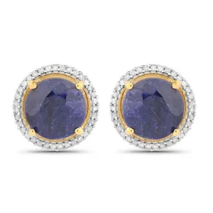 Dyed Sapphire & White Diamond .925 Sterling Silver Earrings