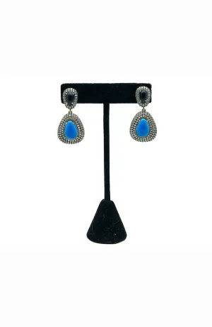 Earring CZ Surround 2 Blue Stones