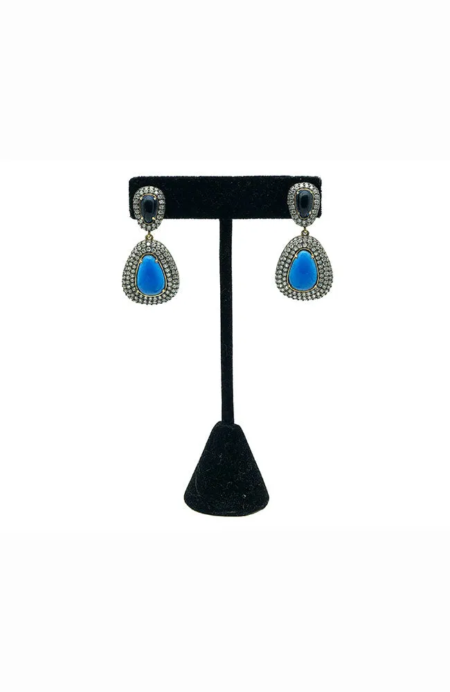 Earring CZ Surround 2 Blue Stones