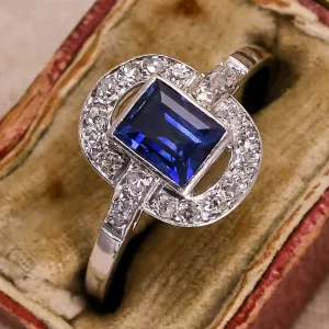 Edwardian Sapphire & Diamond Halo Cluster Ring